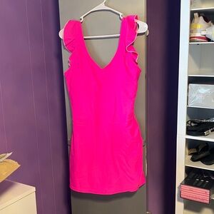 Women’s Ruffle-Sleeve One-Piece Swimsuit in Hot Pink